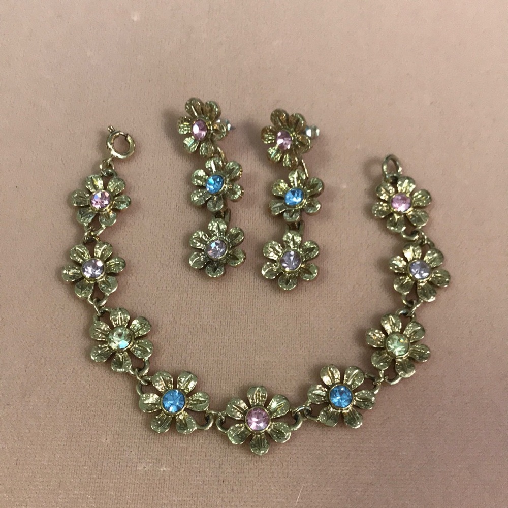 Vintage Crystal Gold Bracelet & Earrings